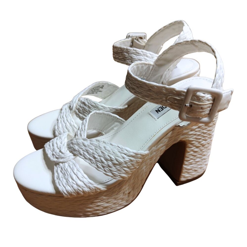 Steve Madden Women s Carisma Woven Block Heel White Platform Sandals Size 6.5